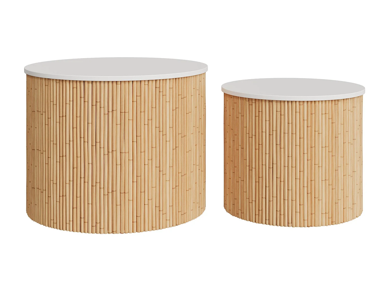 Tables basses rondes en rotin et plateau blanc (lot de 2) - Owan