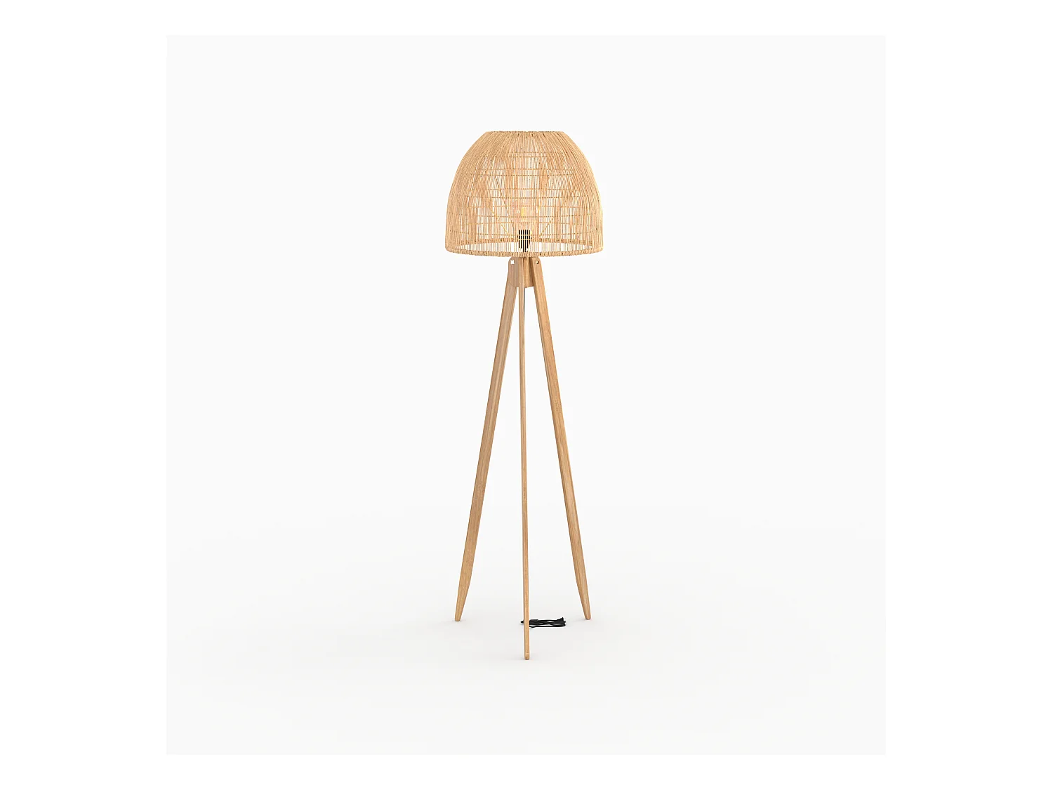 Lámpara de pie de ratán y madera maciza - Corte