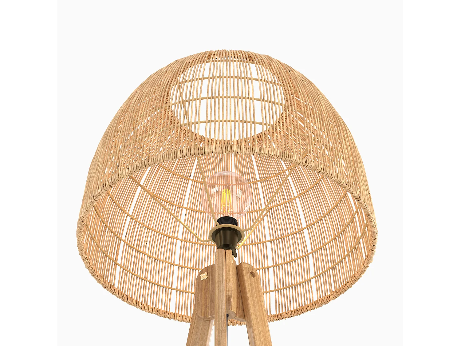Lampadaire trépied en rotin et bois de teck massif - Corte