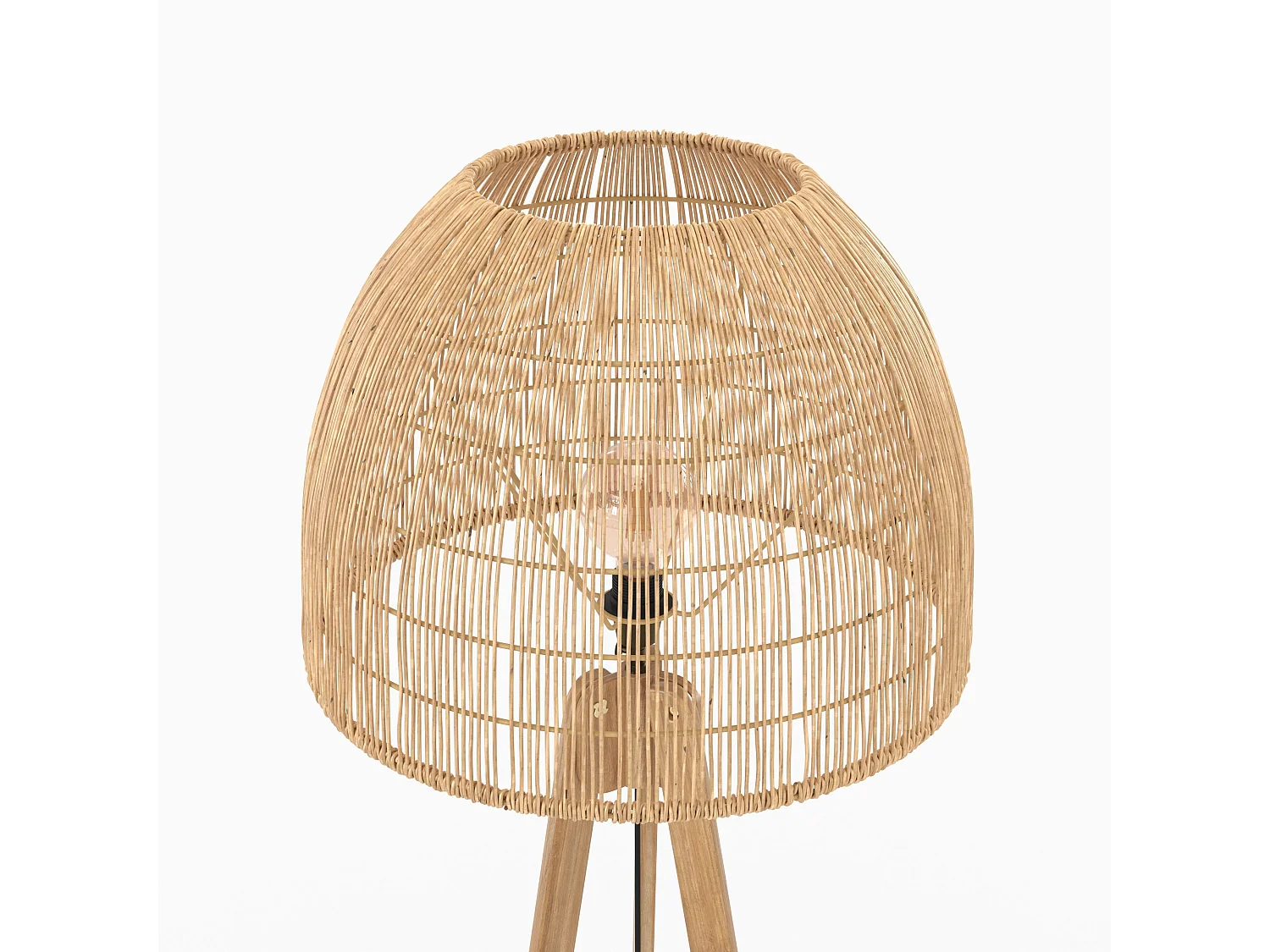 Lampadaire trépied en rotin et bois de teck massif - Corte