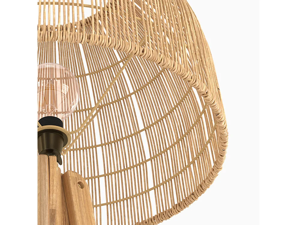 Lampadaire trépied en rotin et bois de teck massif - Corte