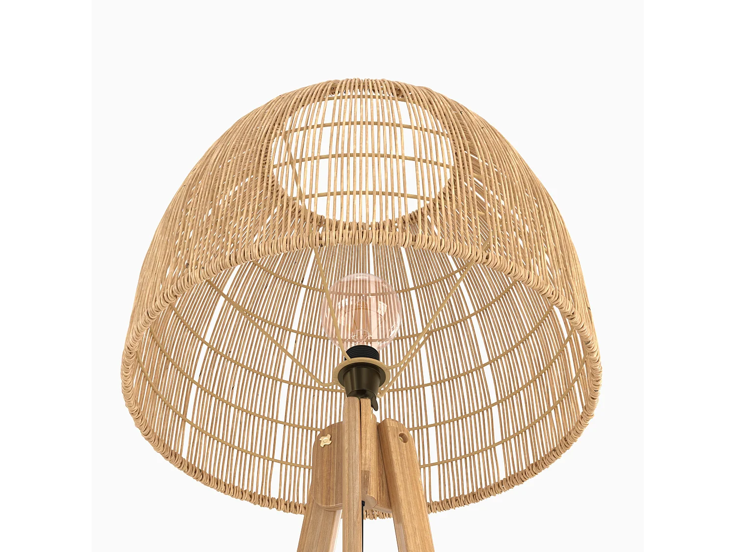 Lampadaire trépied en rotin et bois de teck massif - Corte