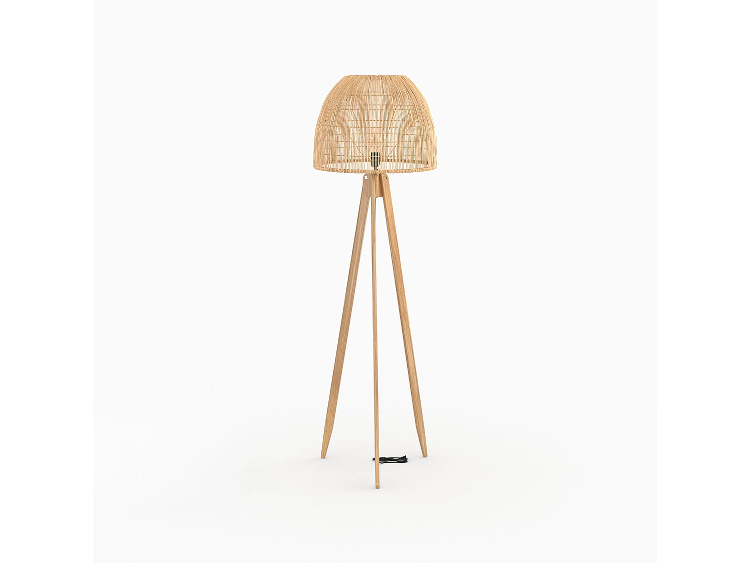Lampadaire trépied en rotin et bois de teck massif - Corte
