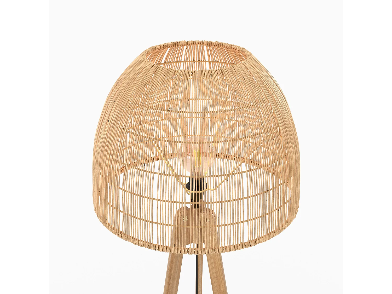 Lampadaire trépied en rotin et bois de teck massif - Corte