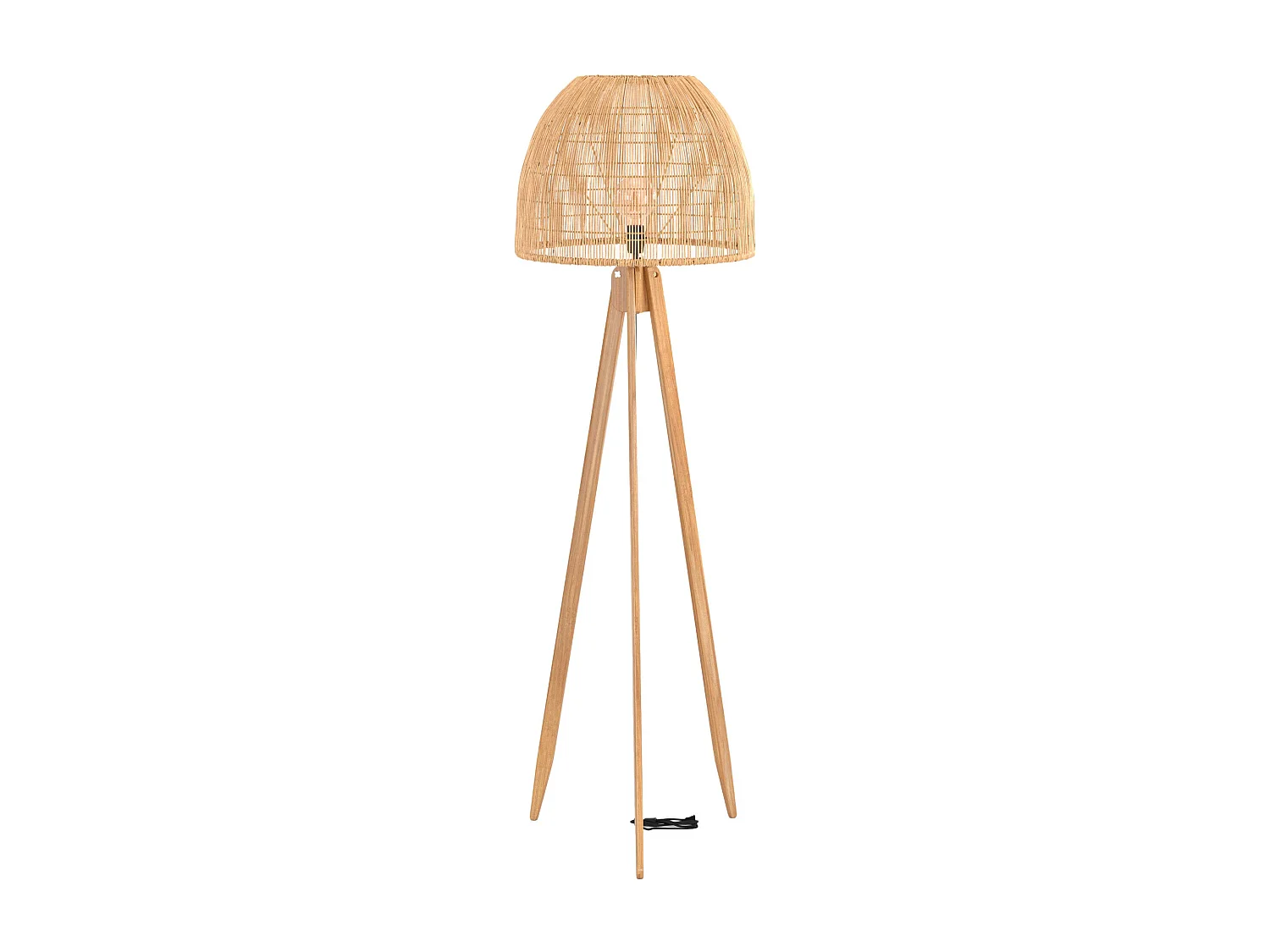 Lampadaire trépied en rotin et bois de teck massif - Corte