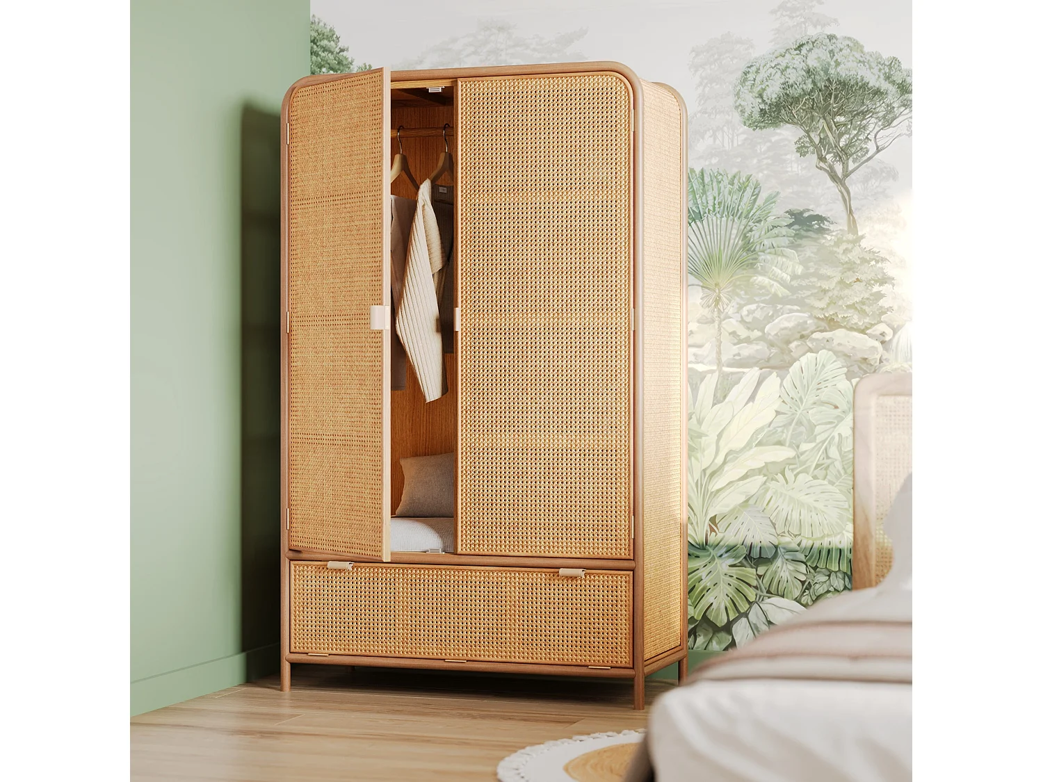 Armario de pino macizo y teca, 2 puertas y 3 estantes - Alata