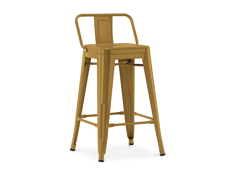 Tabouret de bar avec dossier - Design industriel - 60cm - Nouvelle édition - Stylix Doré