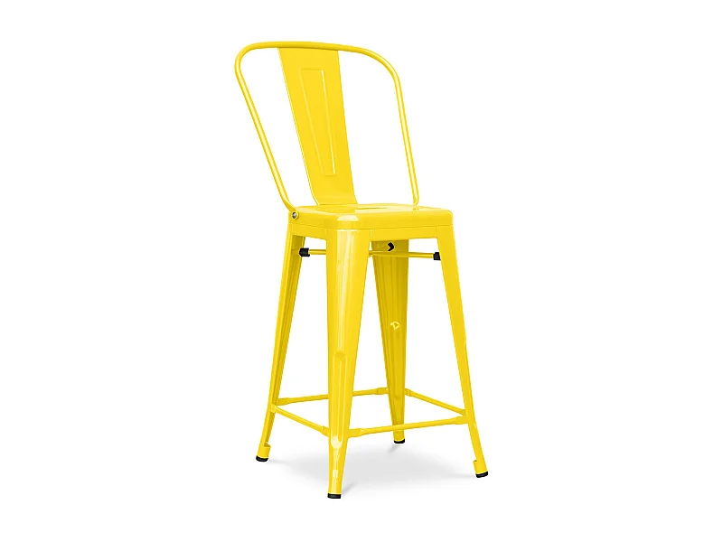 Tabouret de bar avec dossier - Design industriel - 60cm - Nouvelle édition - Stylix Jaune