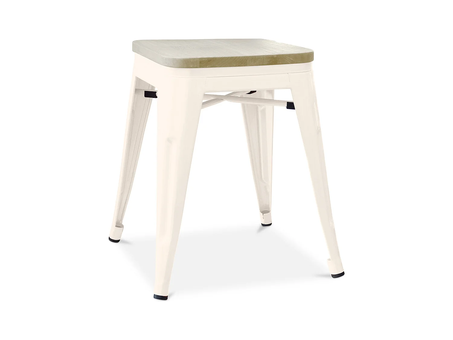 Tabouret de bar design industriel - Bois et acier - 45cm - Nouvelle édition - Stylix Crème