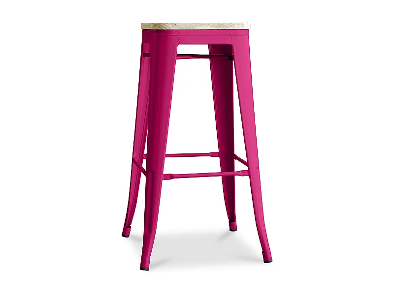 Tabouret de bar - Design industriel - Bois et acier - 76cm - Nouvelle édition - Stylix Fuchsia