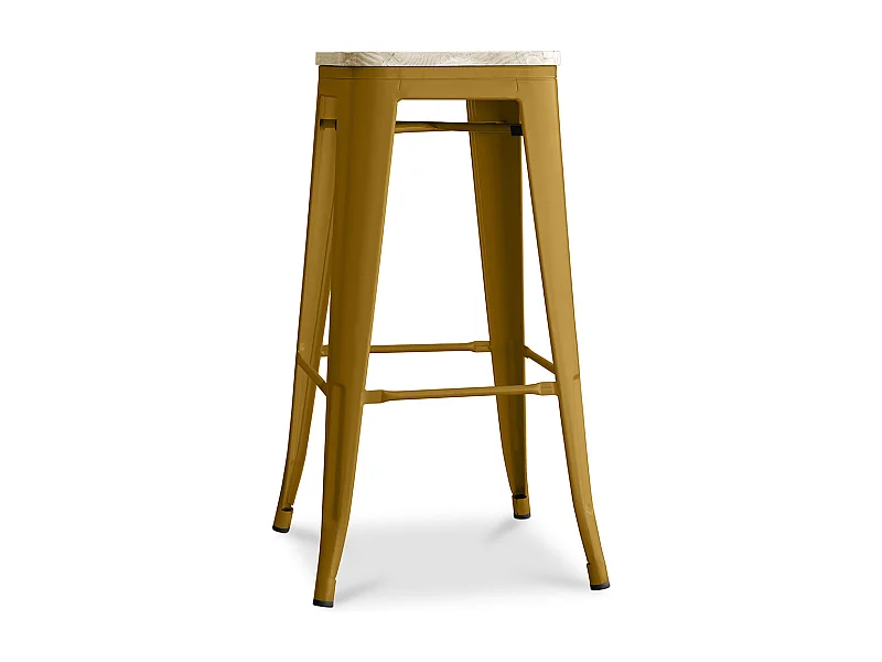 Tabouret de bar - Design industriel - Bois et acier - 76cm - Nouvelle édition - Stylix Doré