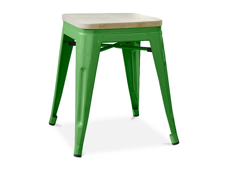 Tabouret de bar design industriel - Bois et acier - 45cm - Nouvelle édition - Stylix Vert