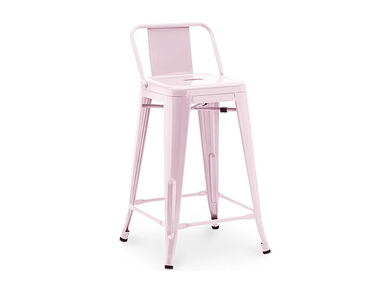 Tabouret de bar avec dossier - Design industriel - 60cm - Nouvelle édition - Stylix Rose pâle