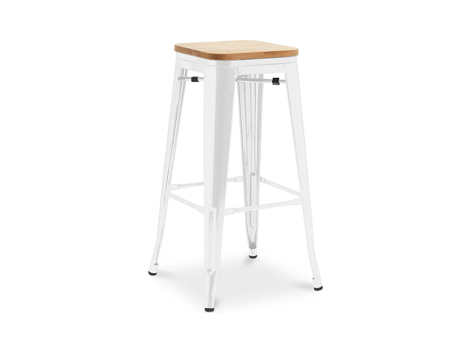 Tabouret de bar - Design industriel - Bois et acier - 76cm - Nouvelle édition - Stylix Blanc