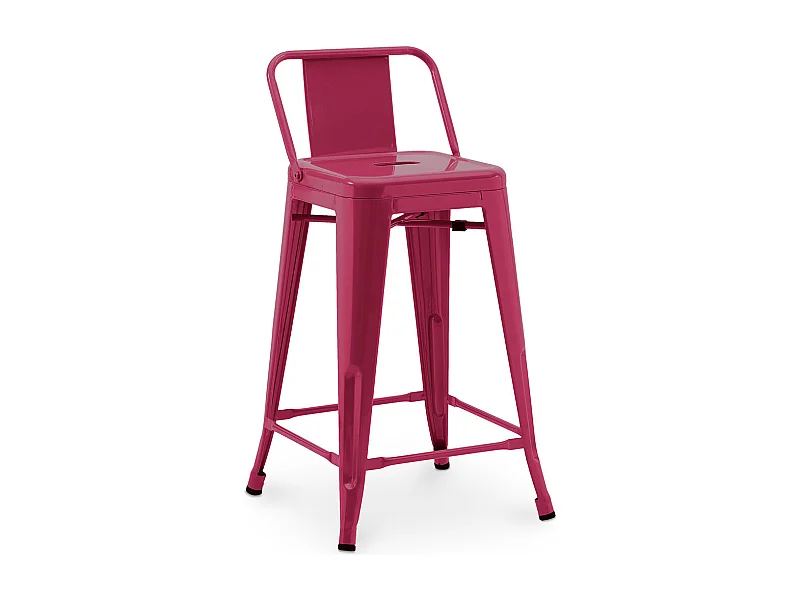 Tabouret de bar avec dossier - Design industriel - 60cm - Nouvelle édition - Stylix Fuchsia