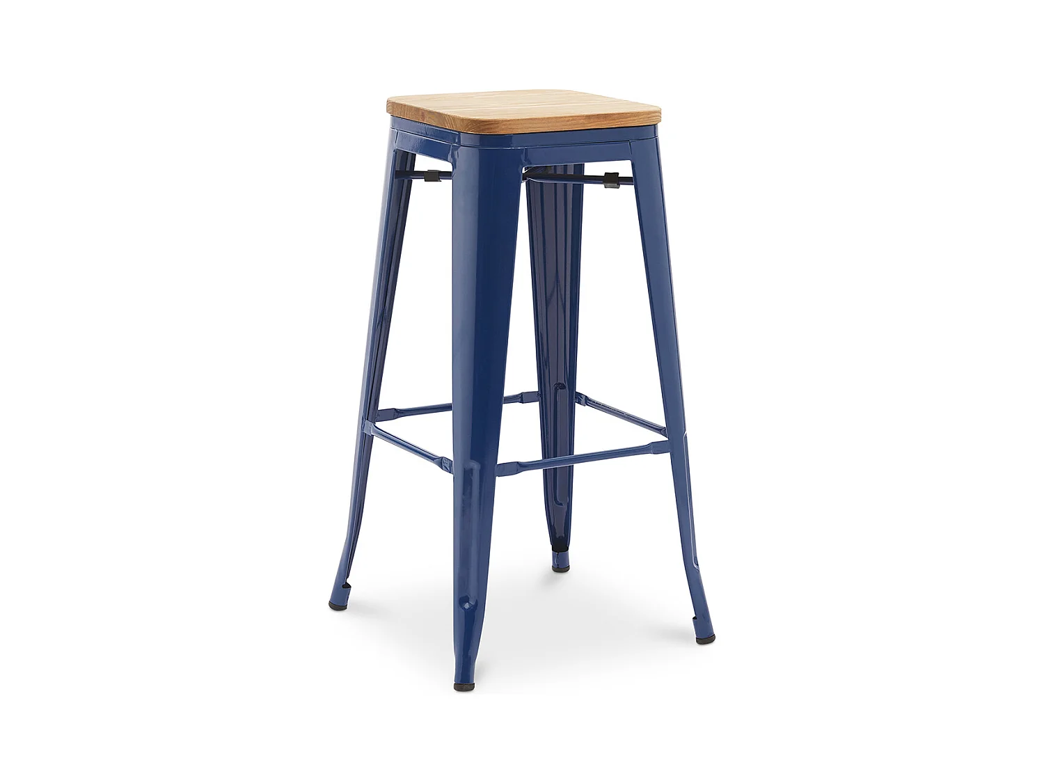 Tabouret de bar - Design industriel - Bois et acier - 76cm - Nouvelle édition - Stylix Bleu foncé