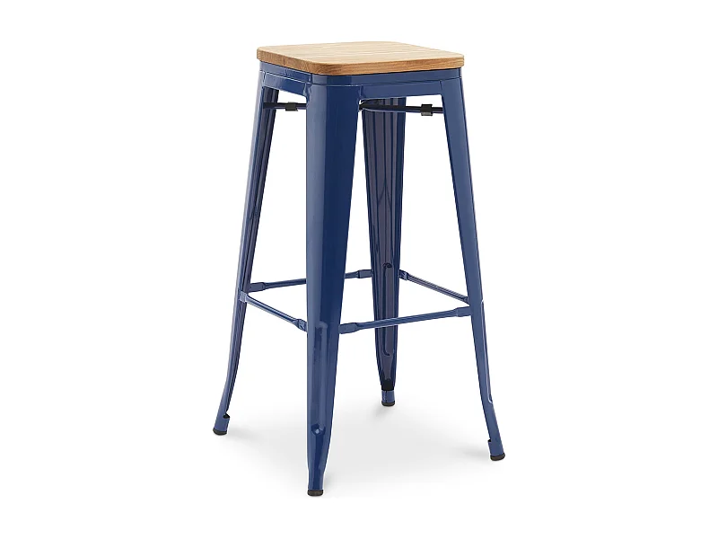 Tabouret de bar - Design industriel - Bois et acier - 76cm - Nouvelle édition - Stylix Bleu foncé