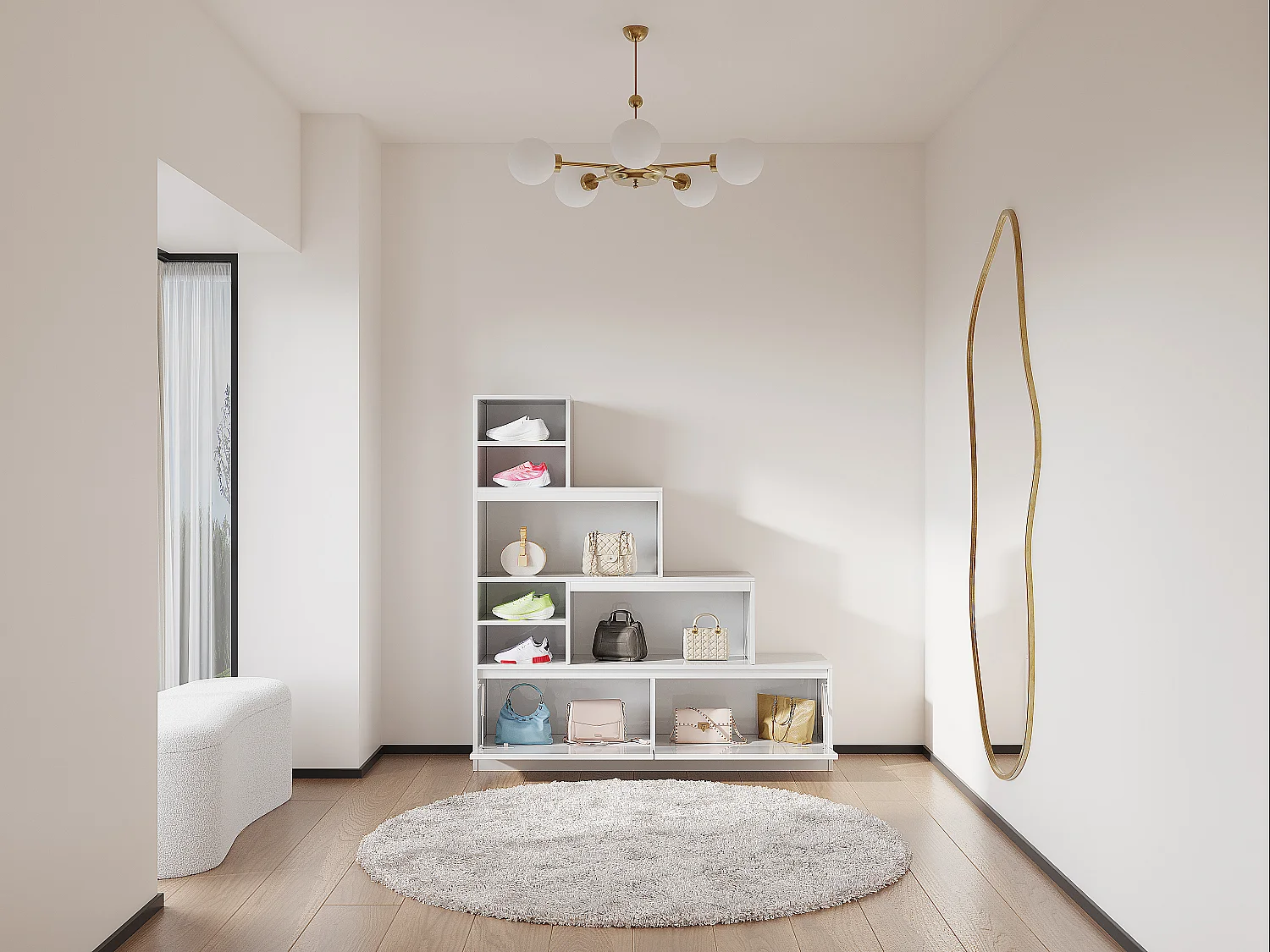 Meuble à chaussures 2 portes et 6 niches avec LEDs en MDF - Blanc - LOVILA