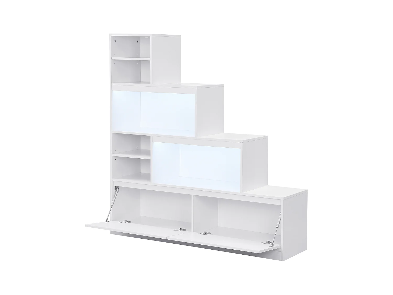 Szafka na buty z 2 zamykanymi schowkami i 6 wnękami z oświetleniem LED z MDF - Biały - LOVILA