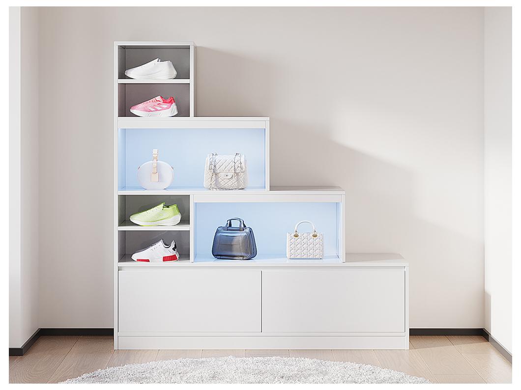 Meuble à chaussures 2 portes et 6 niches avec LEDs en MDF - Blanc - LOVILA