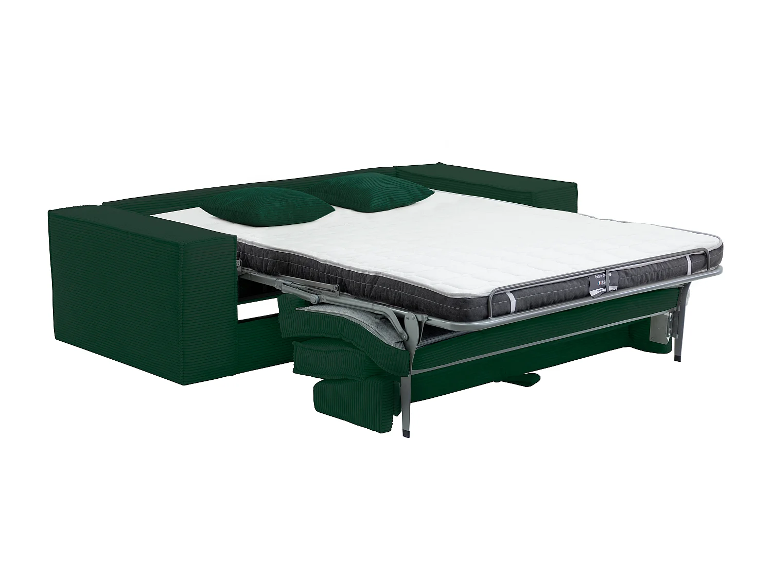 Express-driezitsslaapbank van spargroen ribfluweel - Bed 140 cm - Matras 14 cm met vormgeheugen - AMELIA
