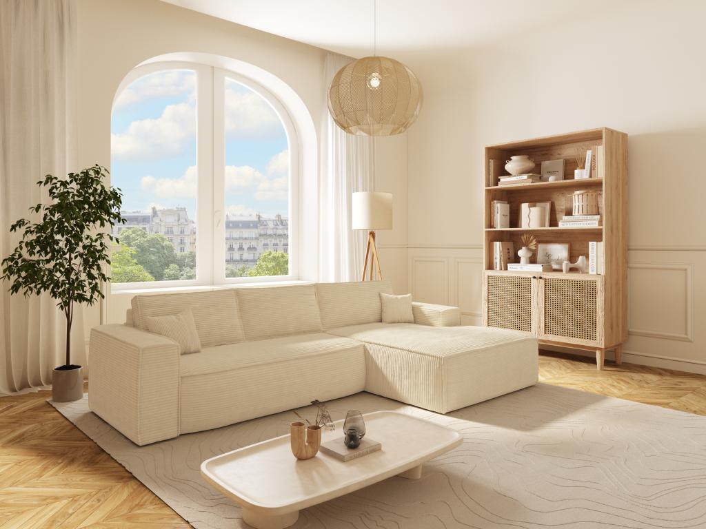 Eckschlafsofa mit Matratze - Ecke rechts - Cord - Beige - Liegefläche 140 c günstig online kaufen