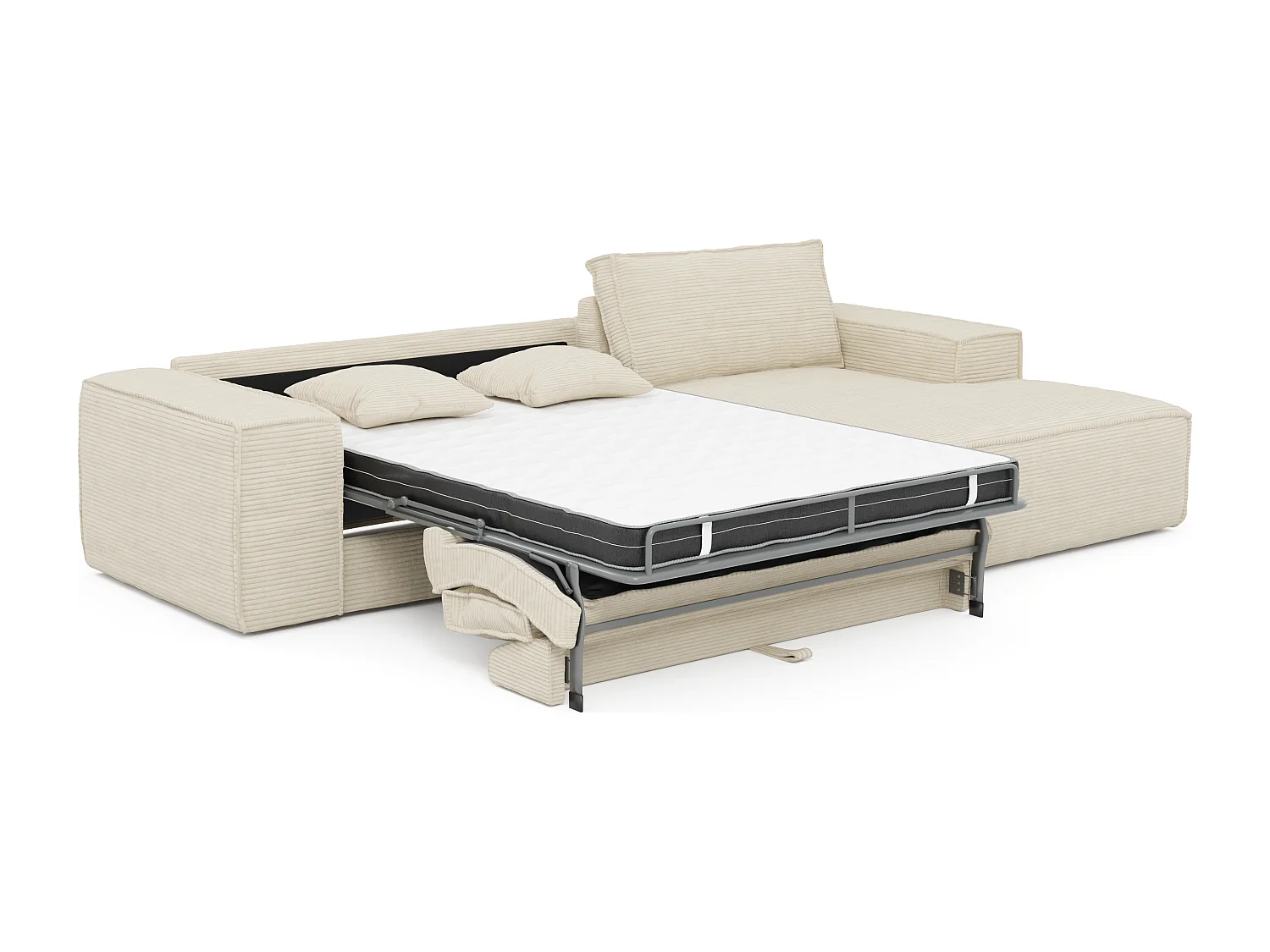 Divano letto angolare ribalta Posto letto 140 Mater. 13 memory foam Velluto coste Beige Angolo destra - AMELIA