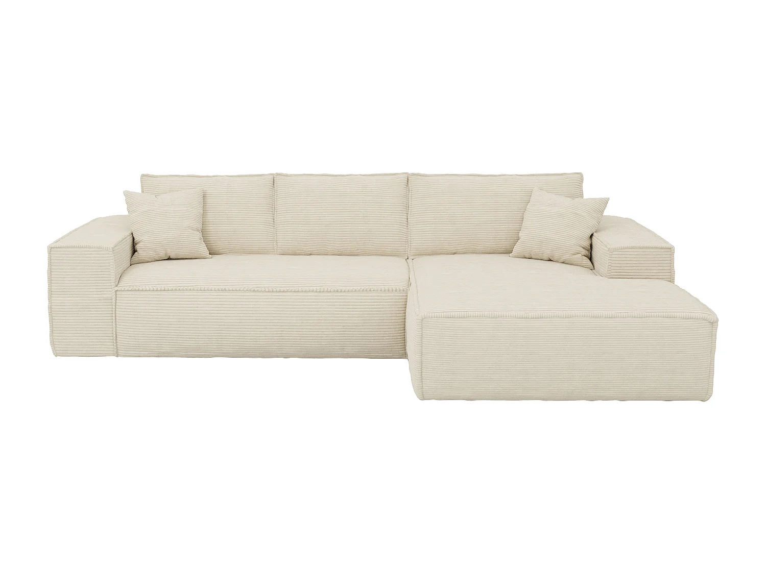 Höger soffgrupp med bäddsoffa i beige manchestersammet - Sovbredd 140 cm - 13 cm madrass med memoryskum - AMELIA