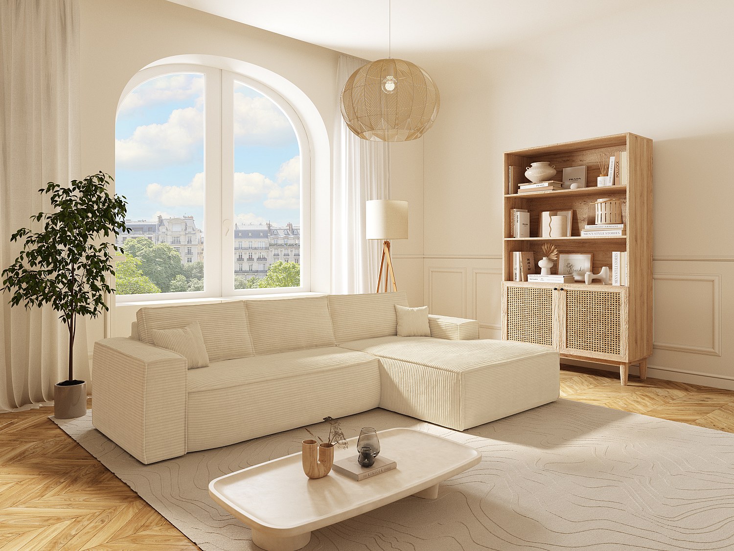 Eckschlafsofa mit Matratze - Ecke rechts - Cord - Beige - Liegefläche 140 c günstig online kaufen