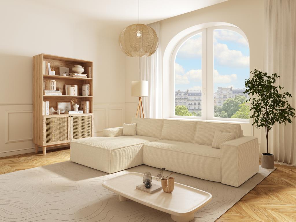 Eckschlafsofa mit Matratze - Ecke links - Cord - Beige - Liegefläche 140 cm günstig online kaufen