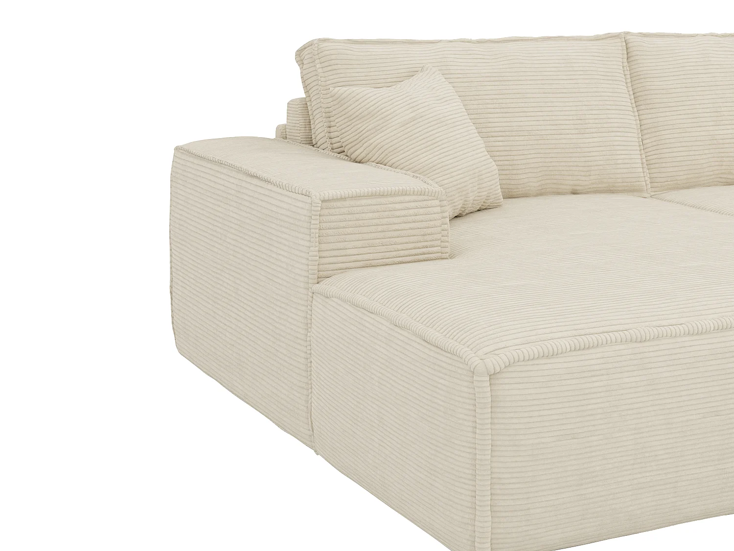 Sofá de canto esquerdo convertível abertura rápida veludo canelado bege, cama 130 cm e colchão 13 cm com memória de forma - AMELIA