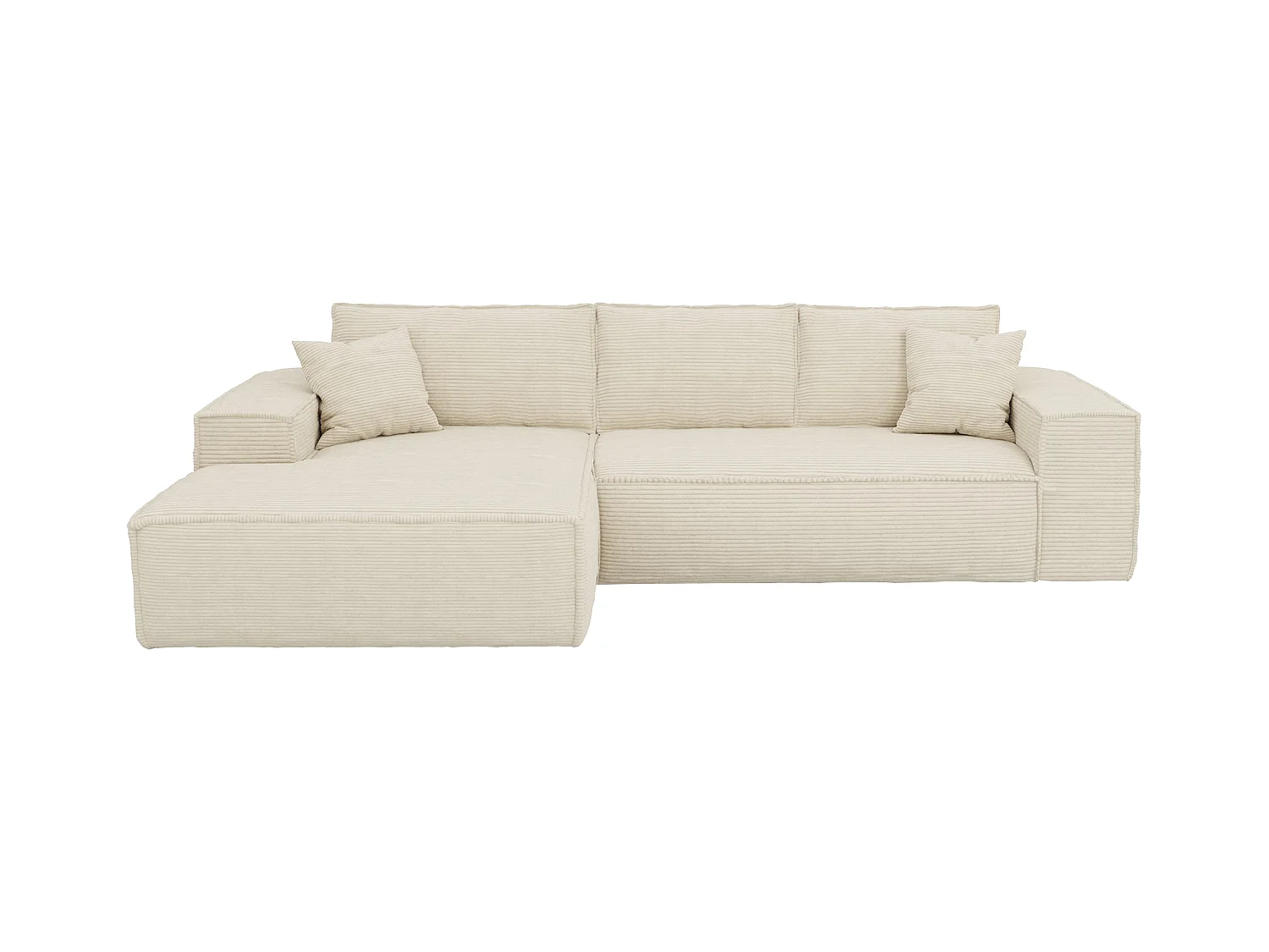 Kanapa narożna lewostronna rozkładana typu express z beżowego sztruksu - Miejsce do spania 140 cm - Materac 14 cm z pamięcią kształtu - AMELIA