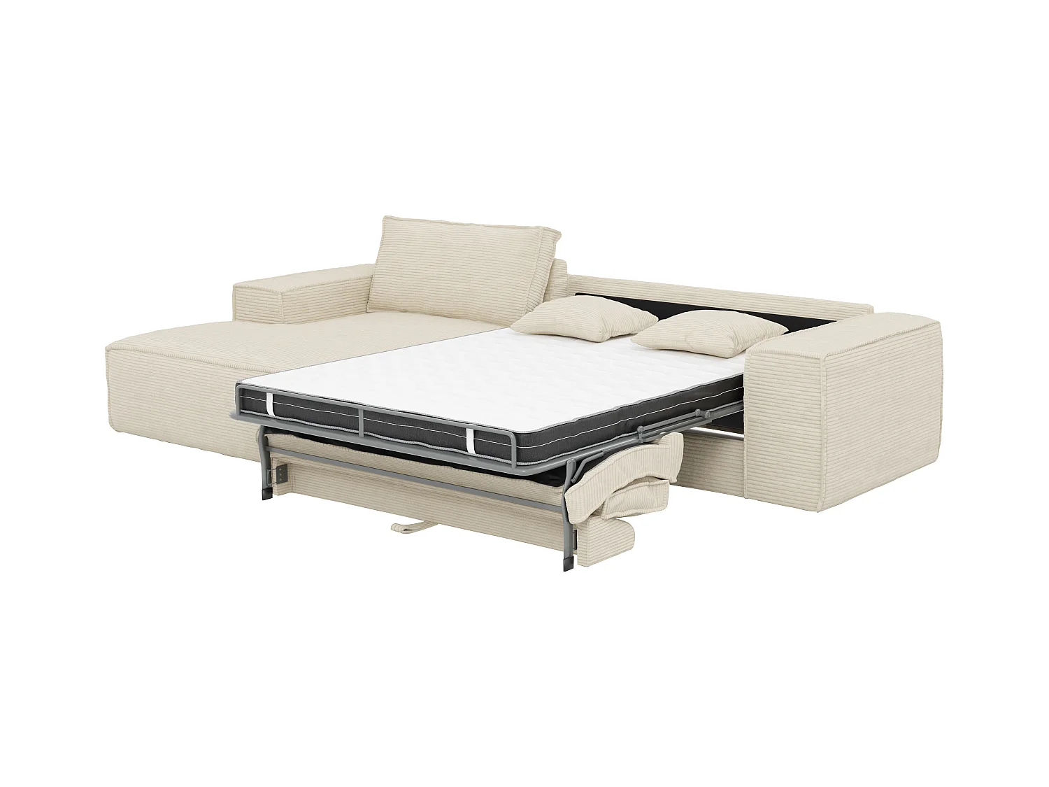 Kanapa narożna lewostronna rozkładana typu express z beżowego sztruksu - Miejsce do spania 140 cm - Materac 14 cm z pamięcią kształtu - AMELIA