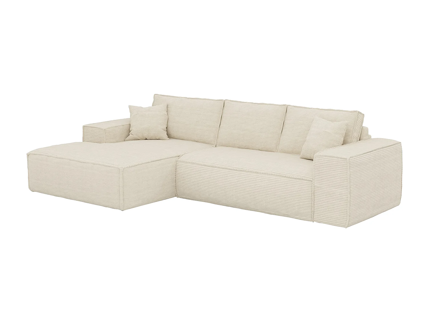 Eckschlafsofa mit Matratze - Ecke links - Cord - Beige - Liegefläche 140 cm - Matratze 13 cm mit Memory Schaum - AMELIA