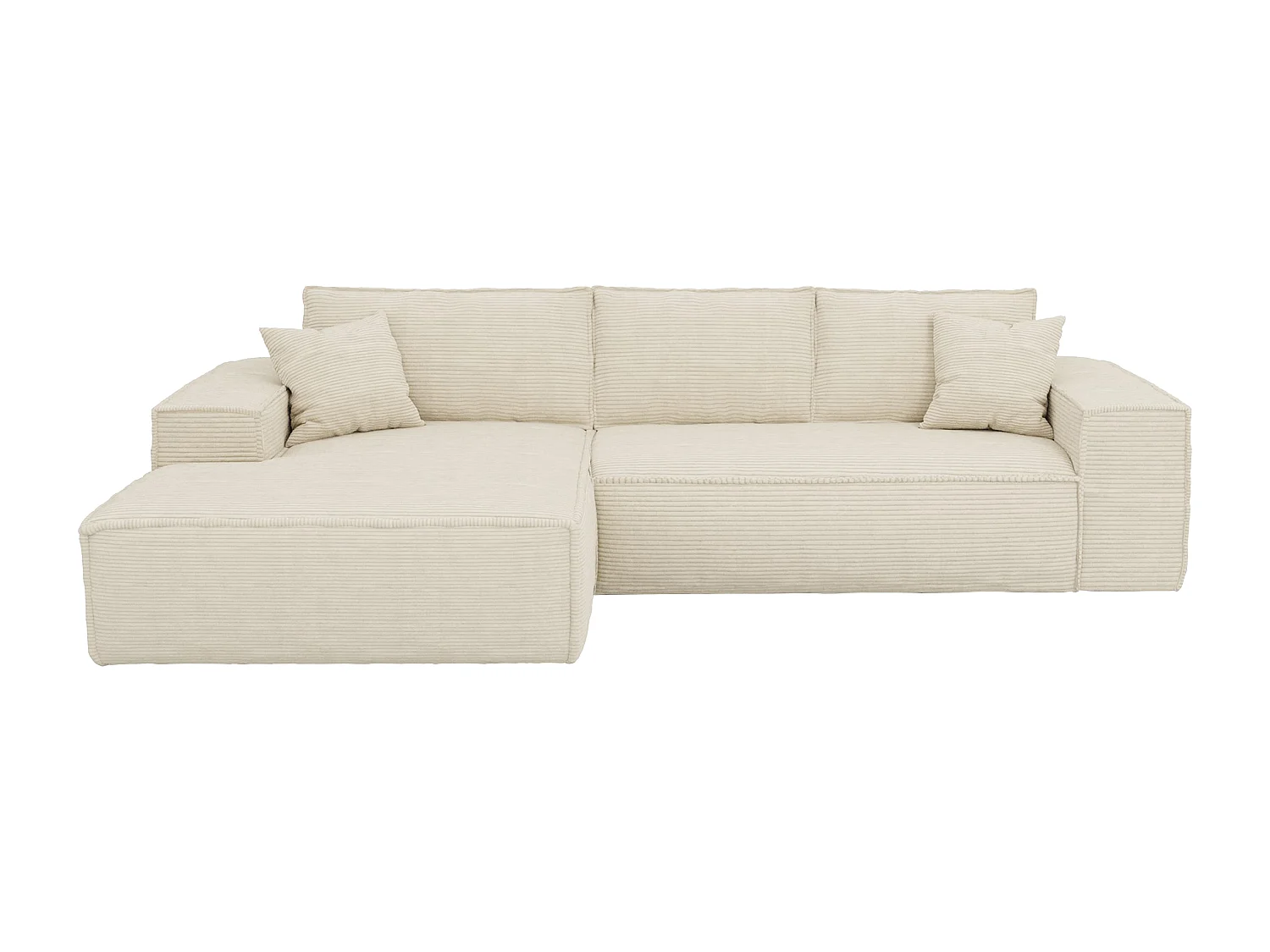 Eckschlafsofa mit Matratze - Ecke links - Cord - Beige - Liegefläche 140 cm - Matratze 13 cm mit Memory Schaum - AMELIA