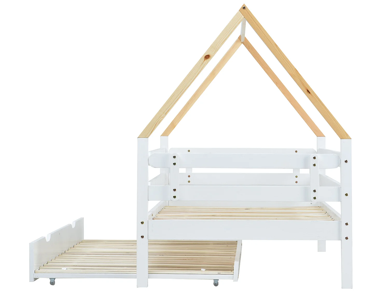 Kajuitonderschuifbed - 90 x 200 cm - massief hout - lattenbodem - kleur wit