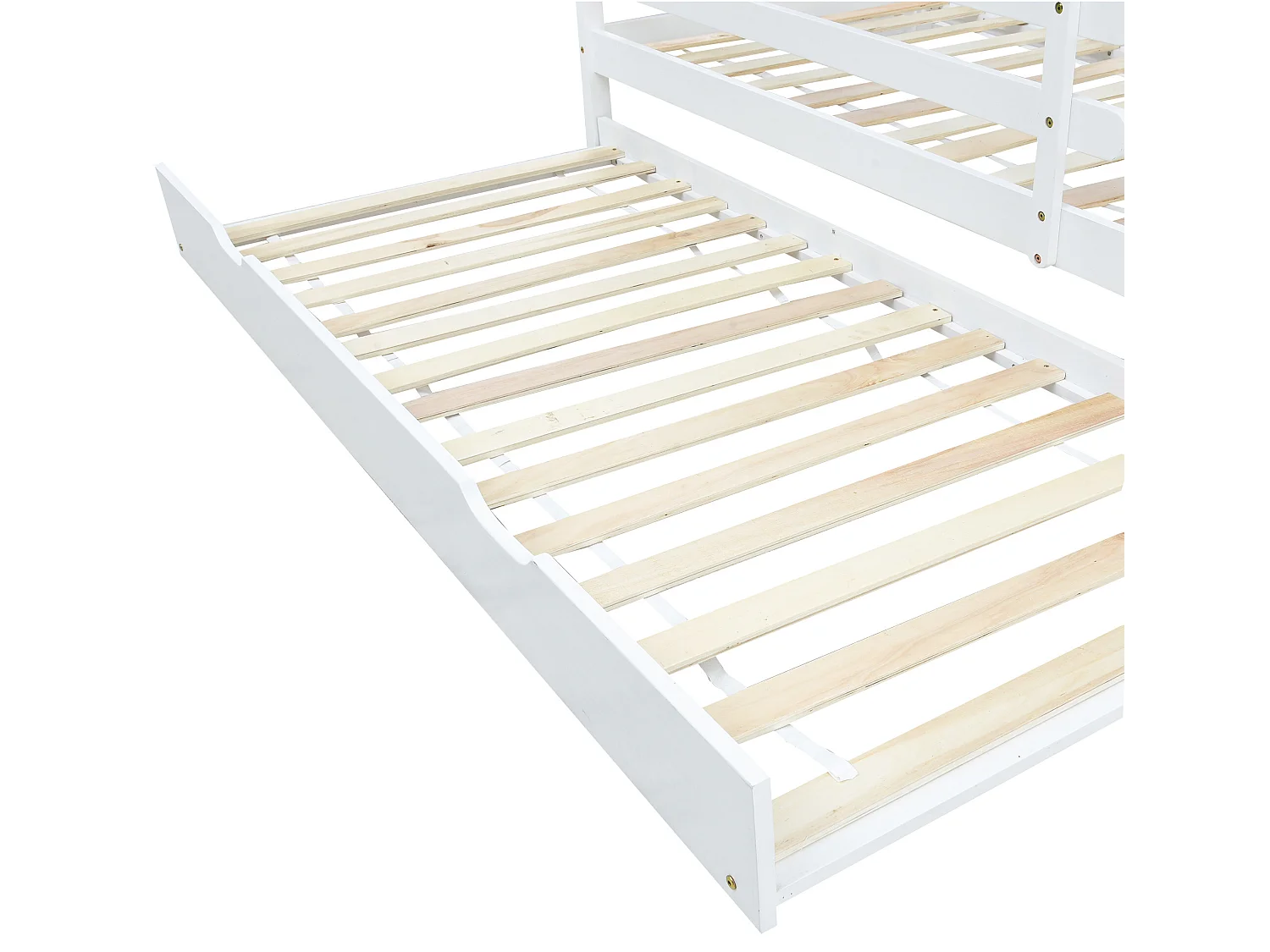 Kajuitonderschuifbed - 90 x 200 cm - massief hout - lattenbodem - kleur wit