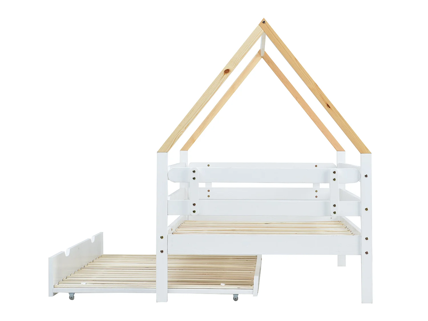 Łóżko wysuwane Cabin - 90 x 200 cm - lite drewno - stelaż z listew - białe