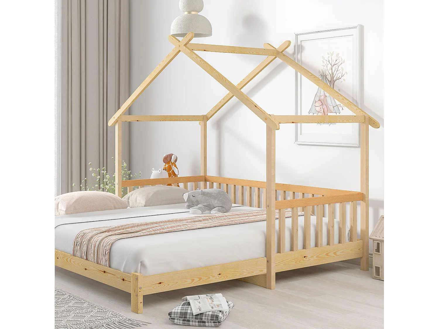 Kabinenausziehbett – 90 x 200 cm – Massivholz – Lattenrost – Naturfarbe