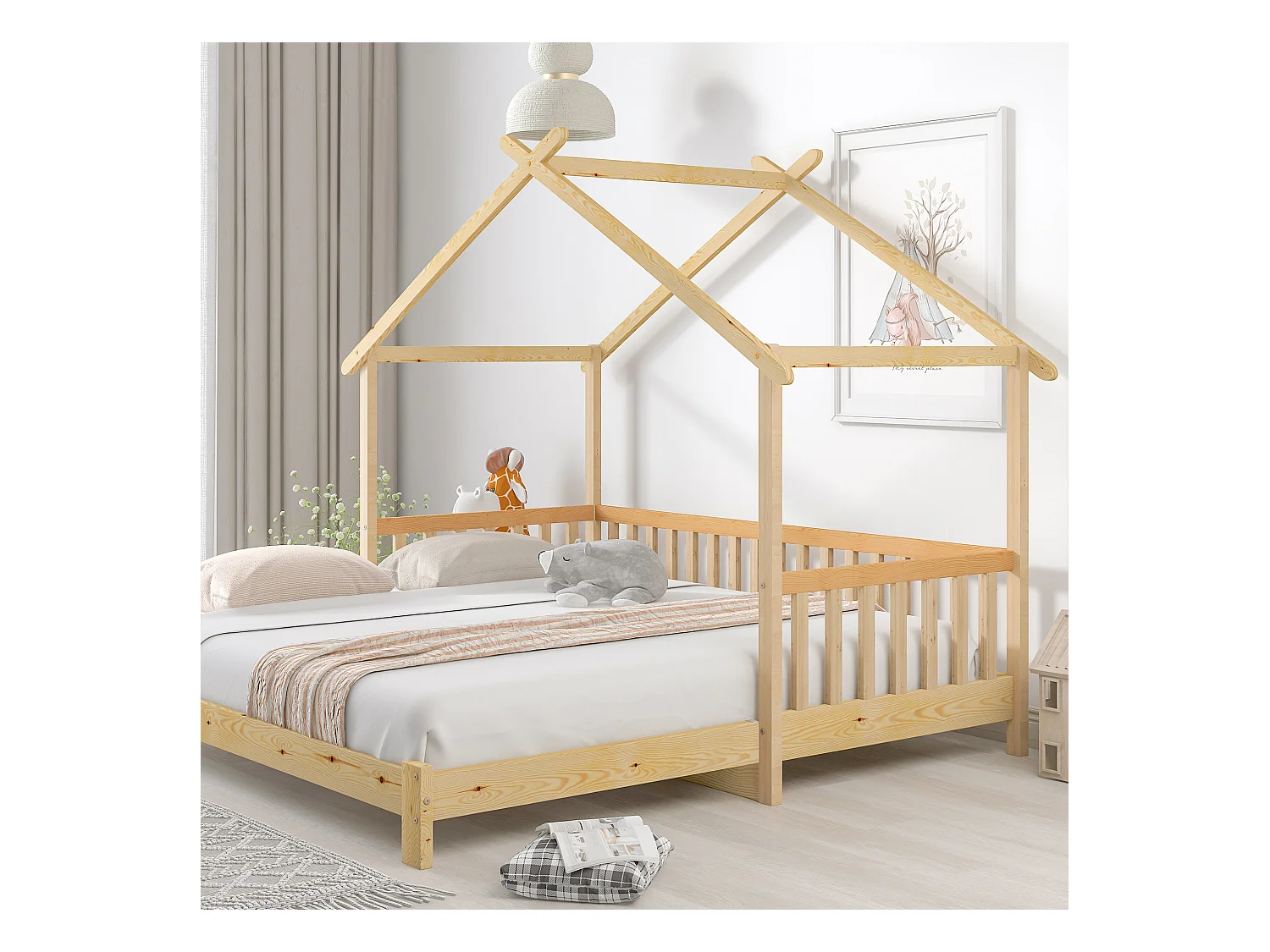 Łóżko wysuwane Cabin - 90 x 200 cm - lite drewno - stelaż z listew - kolor naturalny