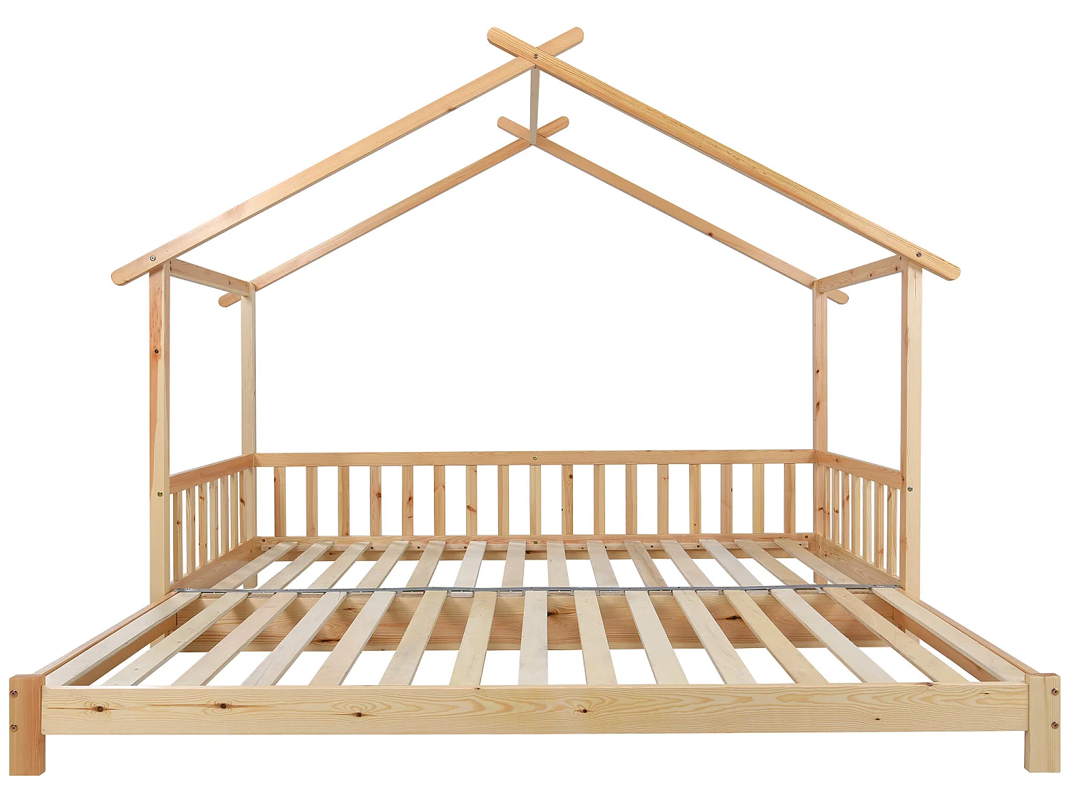 Lit gigogne cabane - 90 x 200 cm - bois massif - sommier à lattes - coloris naturel