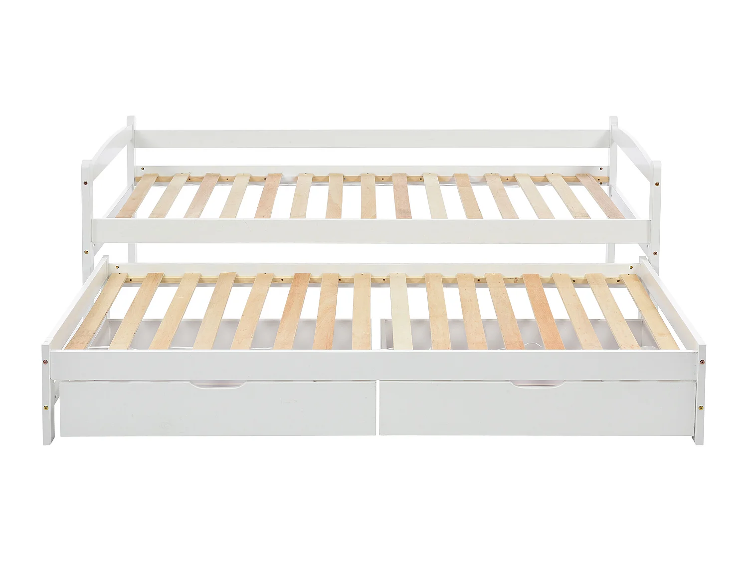 Onderschuifbed met opbergruimte - 90 x 200 cm + 190 x 90 cm - 2 laden - massief hout - witte kleur