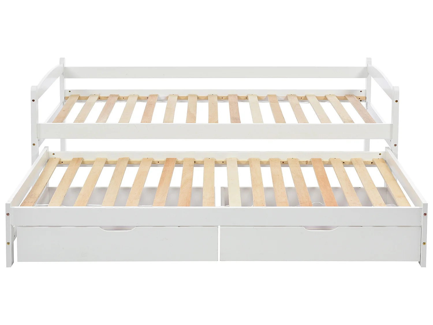 Lit gigogne avec rangement - 90 x 200 cm + 190 x 90 cm - 2 tiroirs - bois massif - coloris blanc