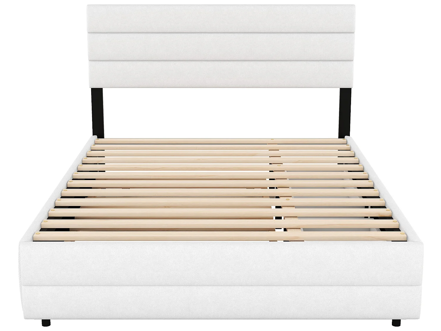 Lit gigogne avec rangement - 140 x 200 cm + 90 x 190 cm - tissu lin - tête de lit réglable - sommier à lattes - coloris blanc