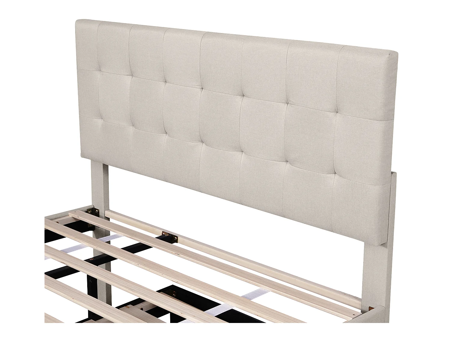 Lit gigogne avec 3 tiroirs - 140 x 200 cm + 90 x 190 cm - tissu lin - tête de lit réglable - coloris beige
