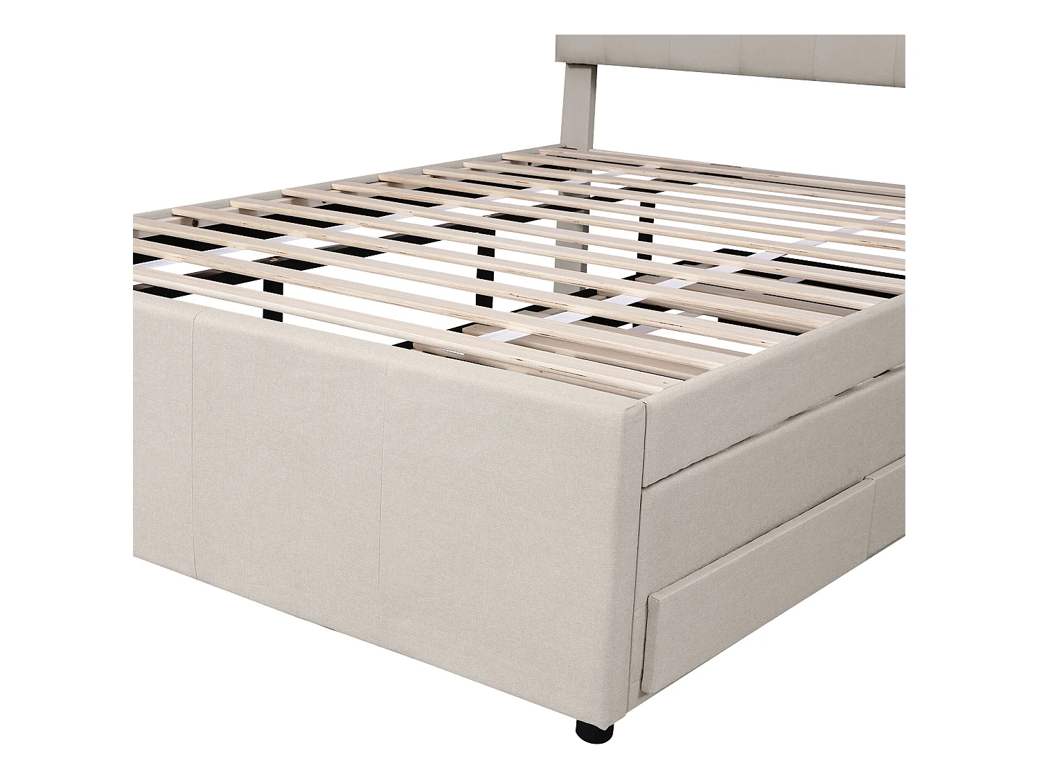 Lit gigogne avec 3 tiroirs - 140 x 200 cm + 90 x 190 cm - tissu lin - tête de lit réglable - coloris beige