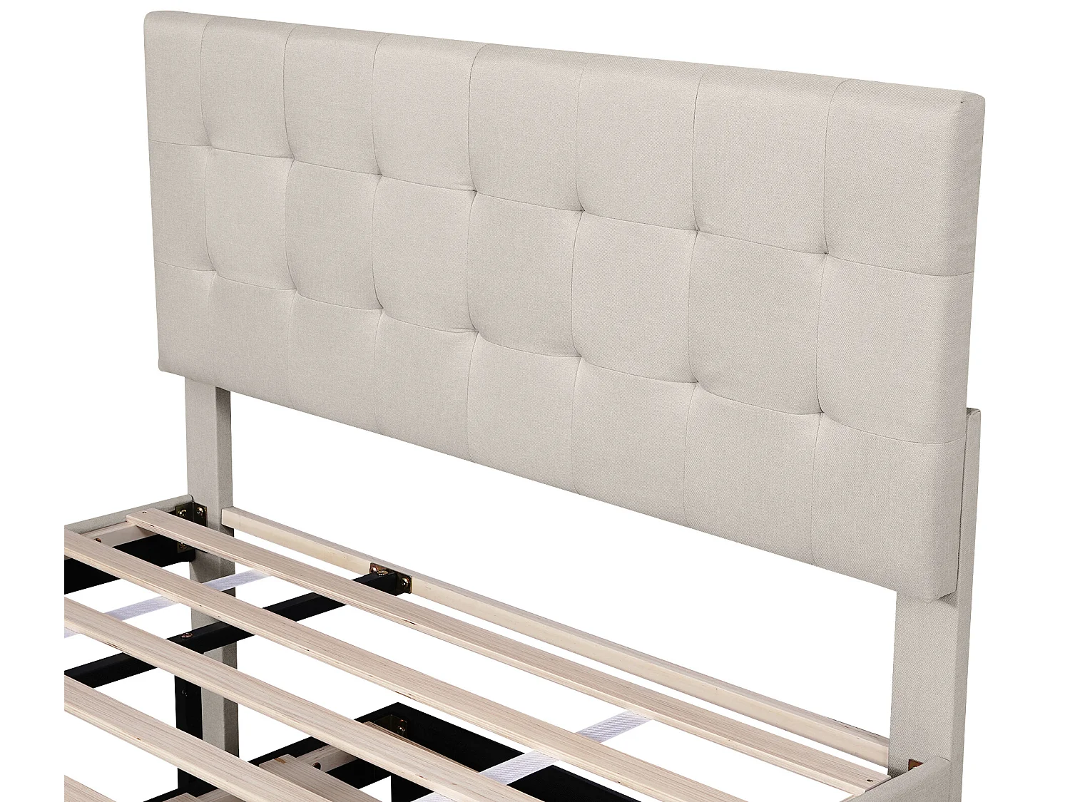 Lit gigogne avec 3 tiroirs - 140 x 200 cm + 90 x 190 cm - tissu lin - tête de lit réglable - coloris beige