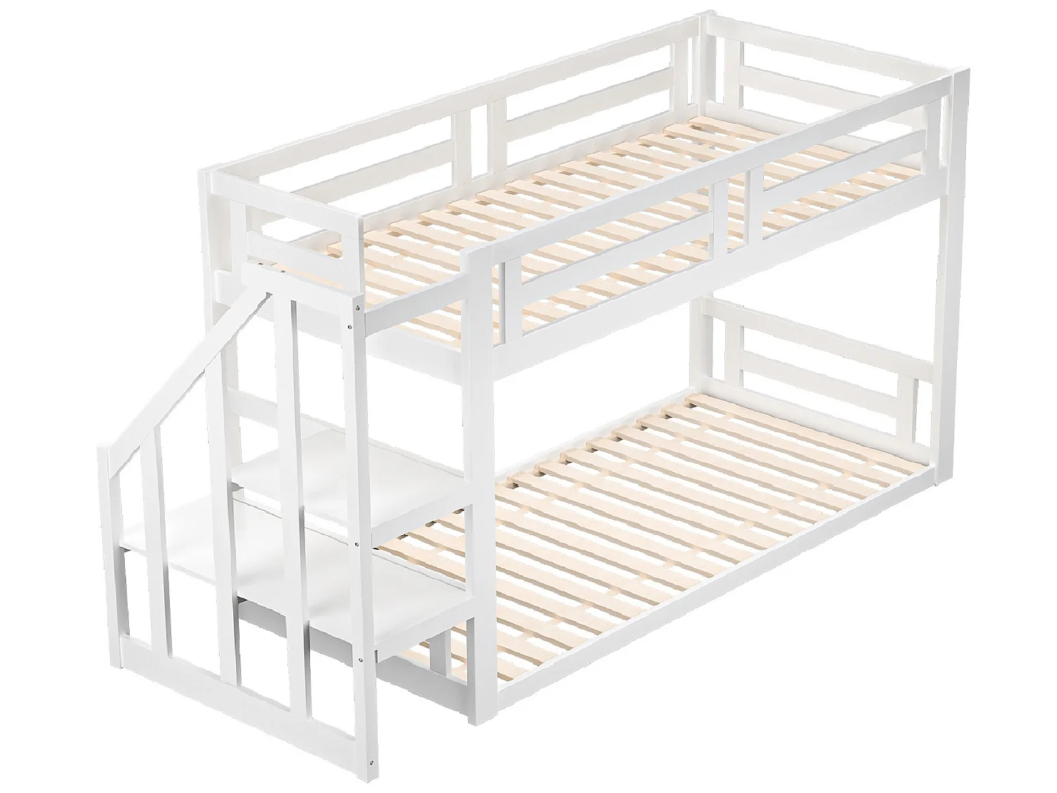 Lit superposé 2 places avec rangement - 2 x 90 x 200 cm - pin - sommier à lattes - blanc