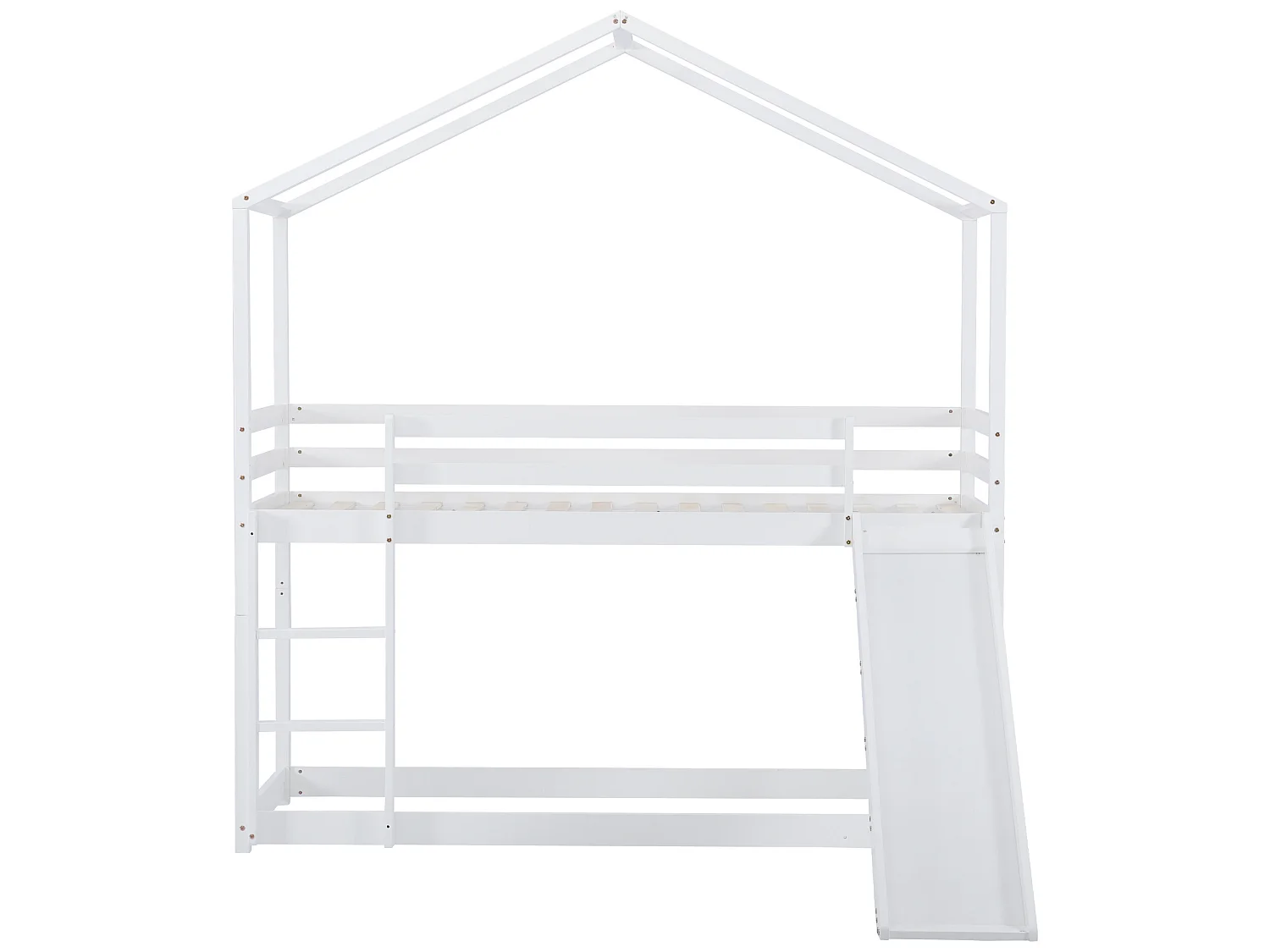 Lit superposé enfant avec toboggan - 90 x 200 cm - bois massif - sommier à lattes seule en dessus - blanc