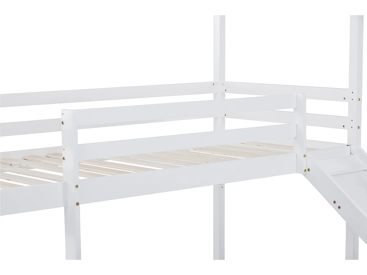 Lit superposé enfant avec toboggan - 90 x 200 cm - bois massif - sommier à lattes seule en dessus - blanc